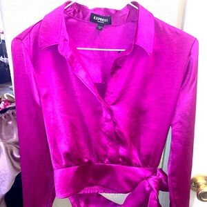 Express silk long sleeve bright purple top